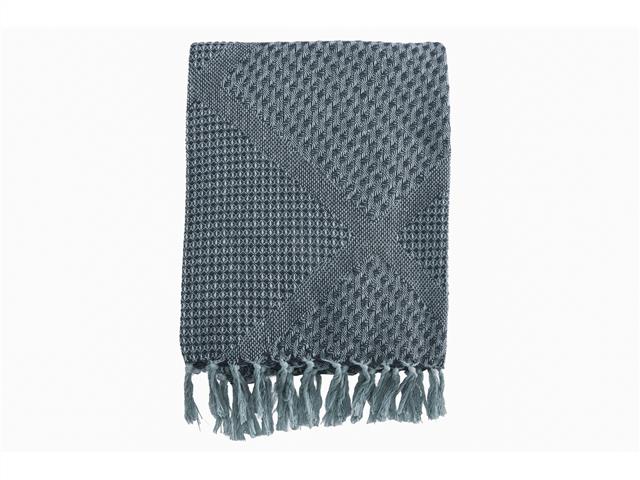 PATTERNED COTTON THROW (LIGHT BLUE/NAVY) (50"X60")